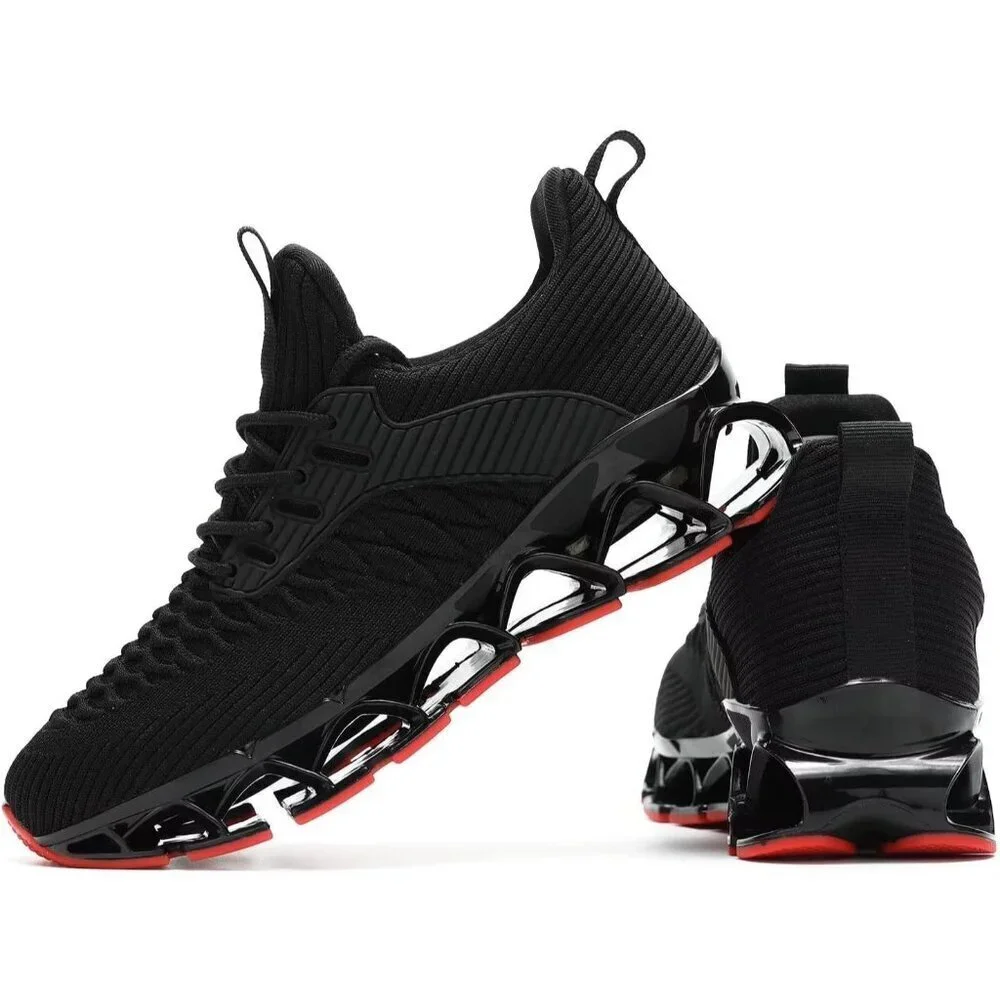 Women  Black Red Slip-On Walking Running Shoes Blade Sneakers Non-Slip Comfort
